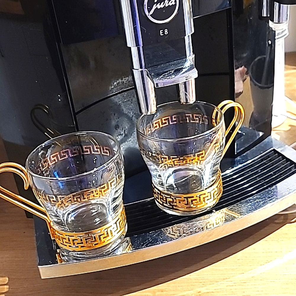 Coffee cup glass metal plate gold